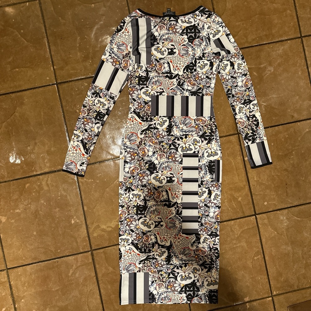 Floral and Striped Long Sleeve Dress